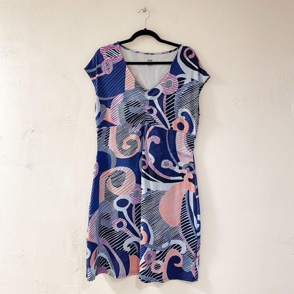 Title Nine Diamalete Short Sleeve Print Dress in Purple Pink Large